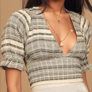 MINKPINK size S striped gray and ivory crop top